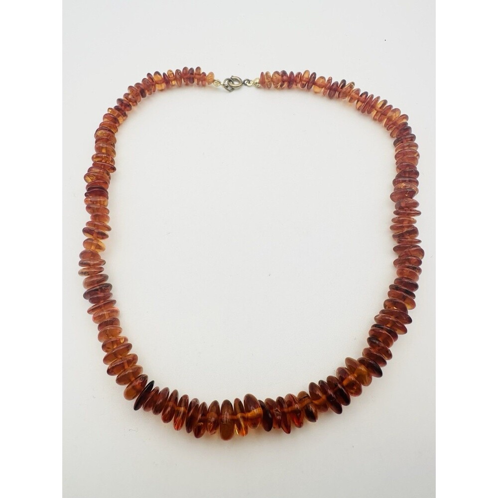 Cognac amber natural graduated nugget vintage necklace 16 inches
